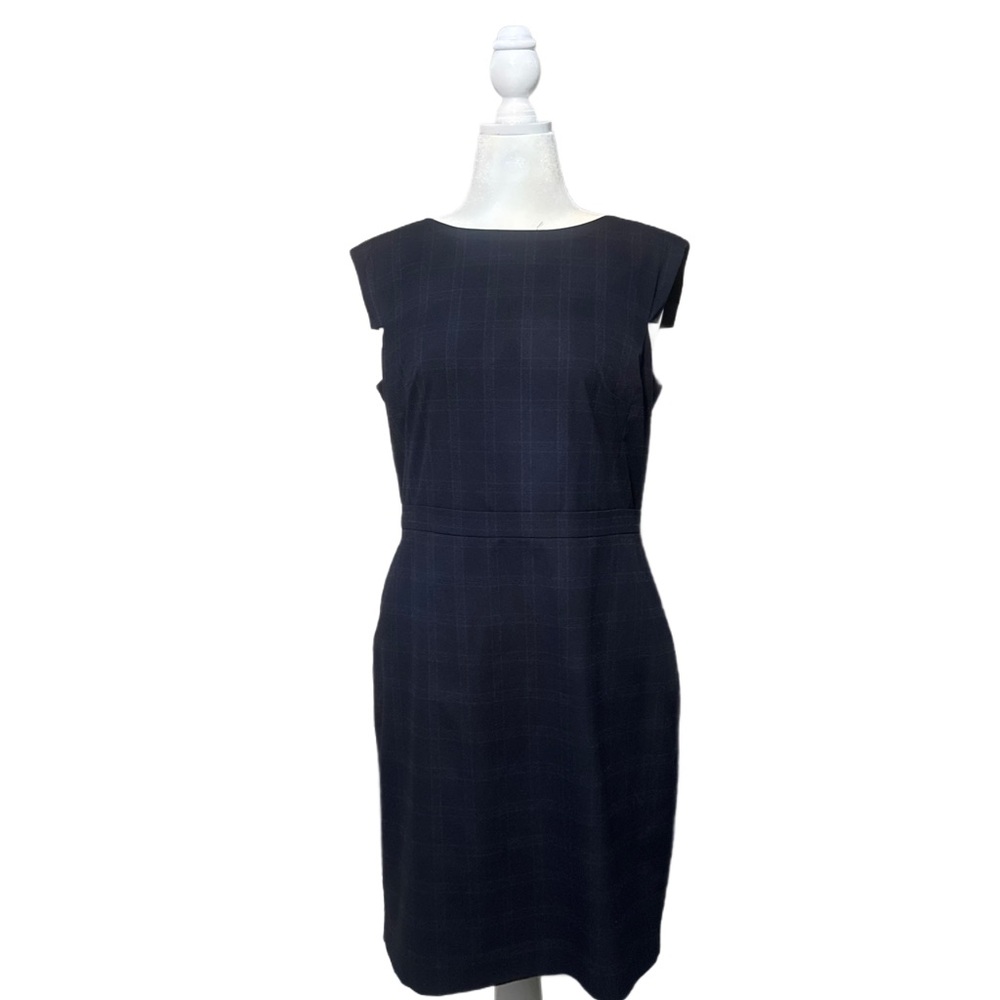 Ann Taylor Navy Blue with Periwinkle Pin Stripe Sheath Dress